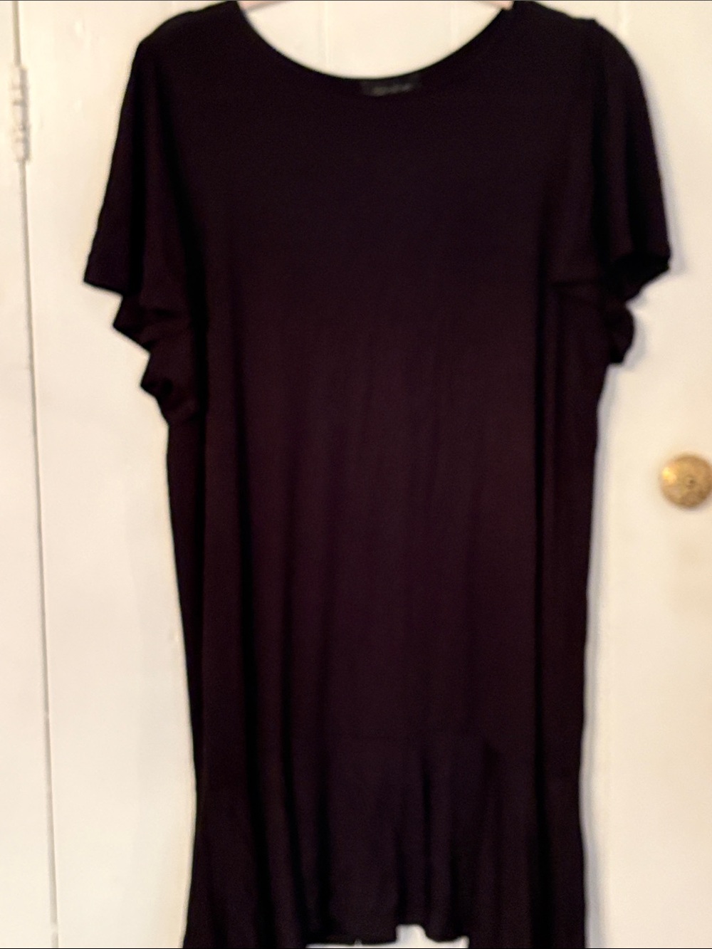 Caralase Signature Short Sleeve Black Shift Dress with Ruffle hem Large NWT